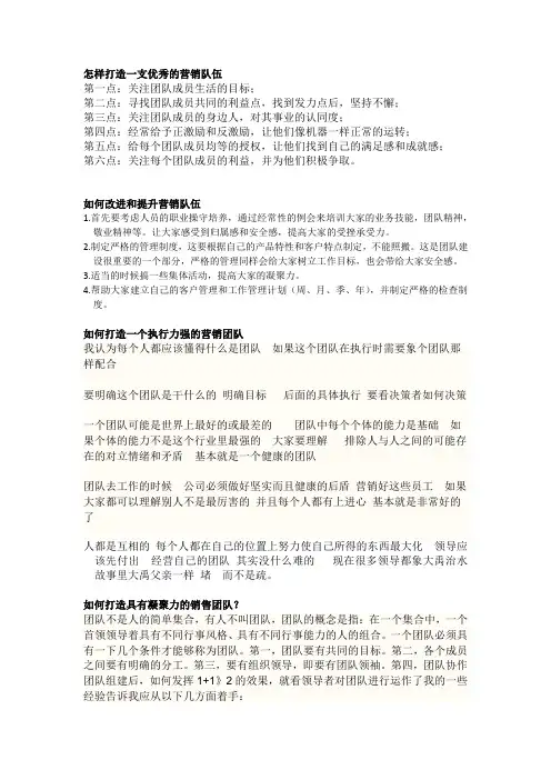 怎样打造一支优秀的营销队伍