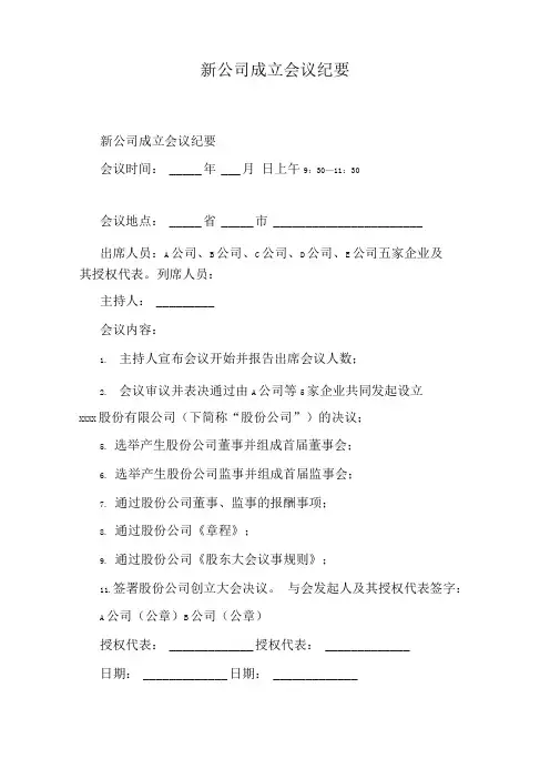新公司成立会议纪要