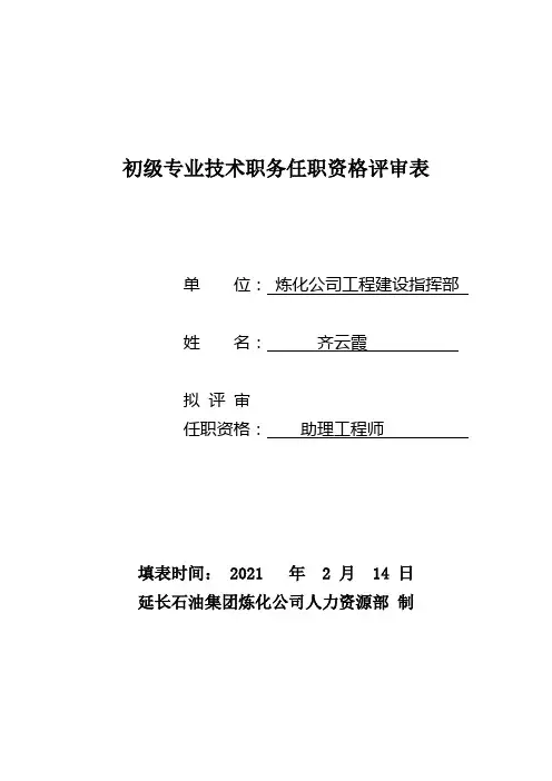 初级专业技术职务任职资格评审样表