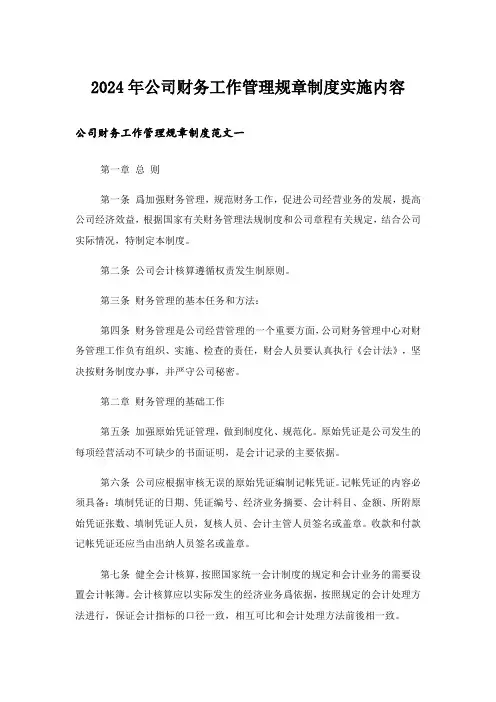 2024年公司财务工作管理规章制度实施内容
