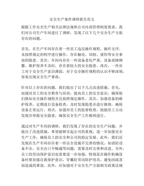 安全生产案件调研报告范文