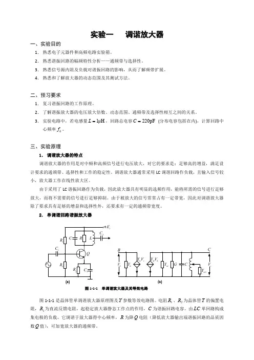 实验一 调谐放大器