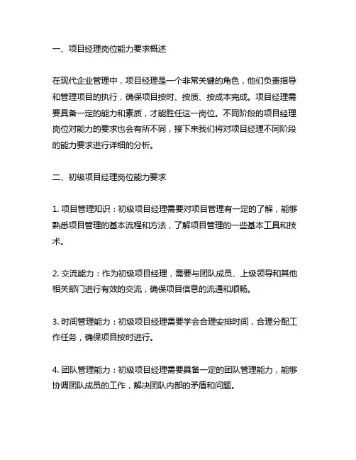 不同阶段项目经理岗位能力要求