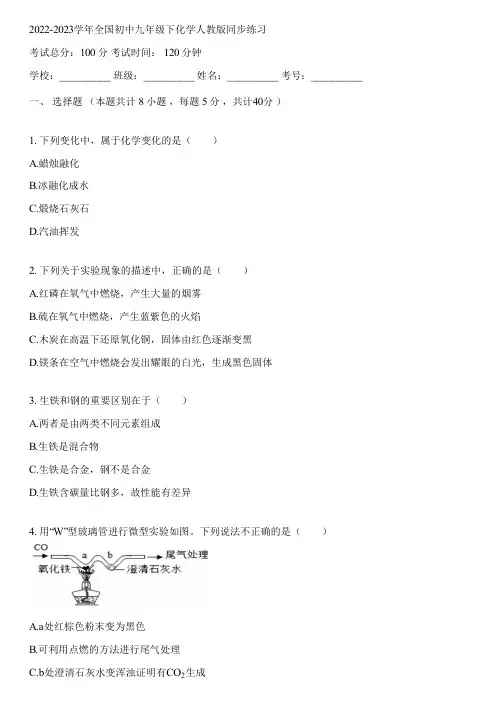 2022-2023学年全国初中九年级下化学人教版同步练习(含答案解析)052959