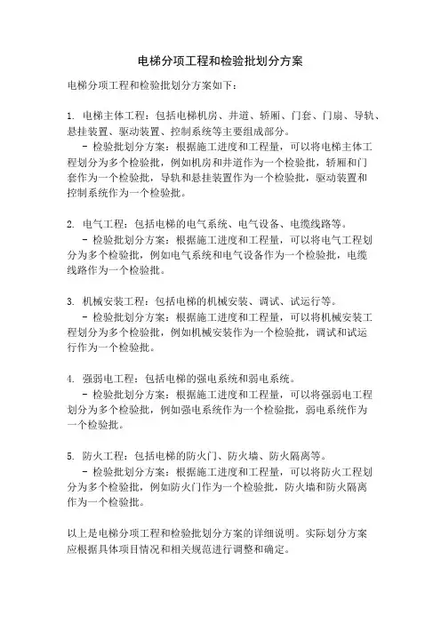 电梯分项工程和检验批划分方案