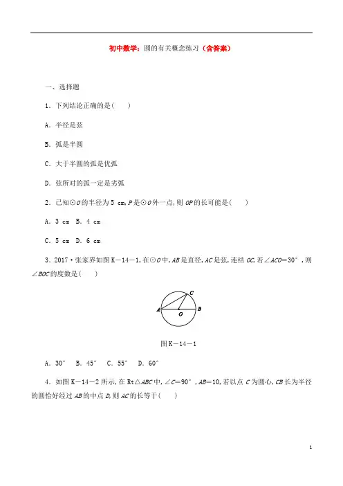 初中数学：圆的有关概念练习(含答案)