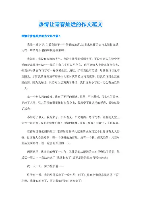 热情让青春灿烂的作文范文