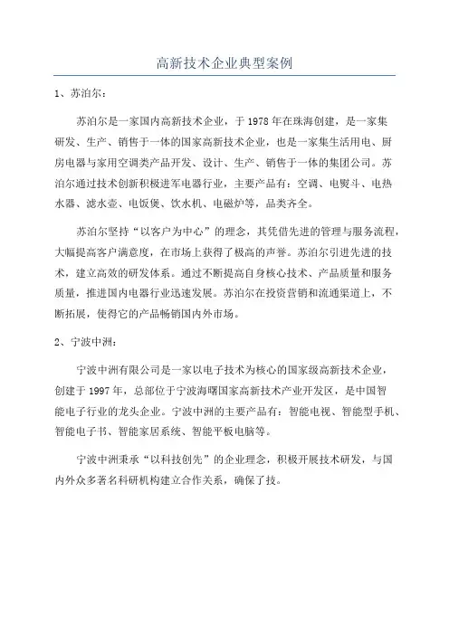 高新技术企业典型案例