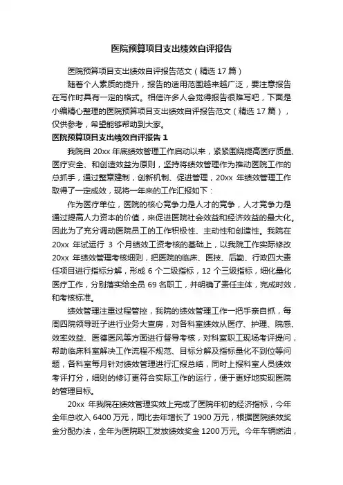 医院预算项目支出绩效自评报告范文（精选17篇）