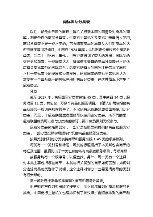 商标国际分类表