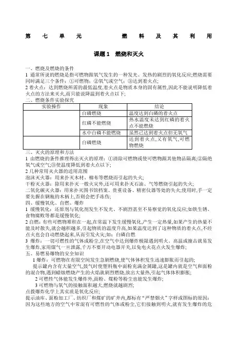 初三化学 燃料及其利用