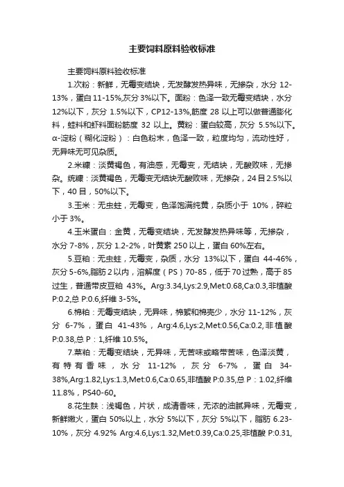 主要饲料原料验收标准
