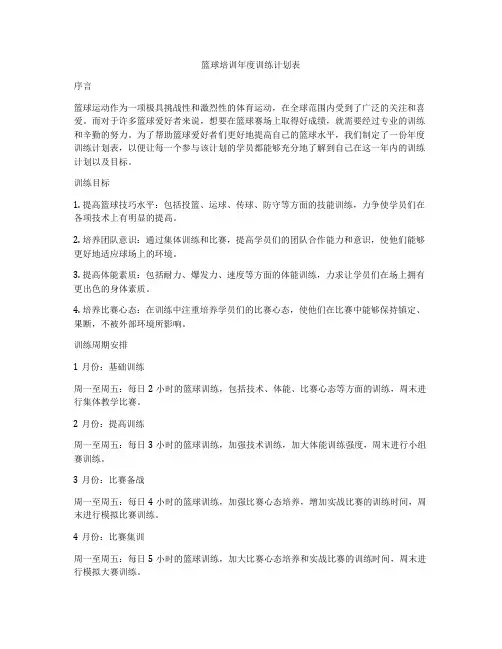 篮球培训年度训练计划表