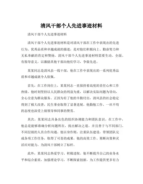 清风干部个人先进事迹材料