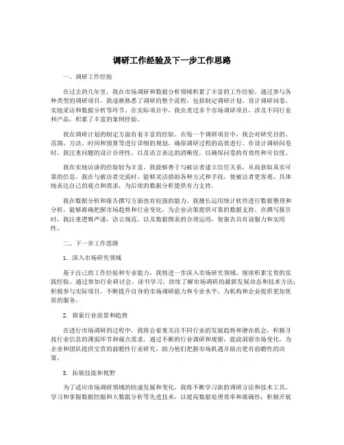 调研工作经验及下一步工作思路