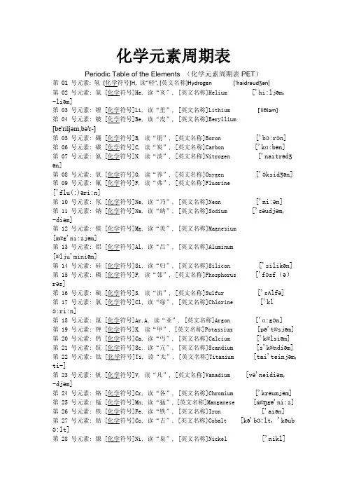化学元素周期表(中英+读音+背诵方法)