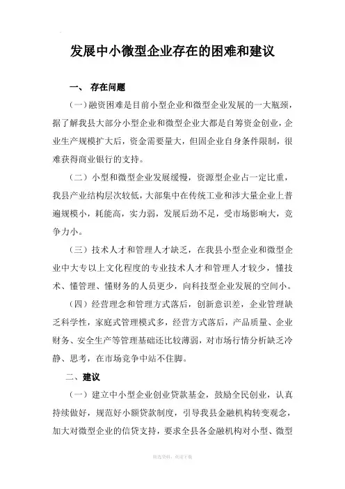 发展中小企业存在的困难和建议