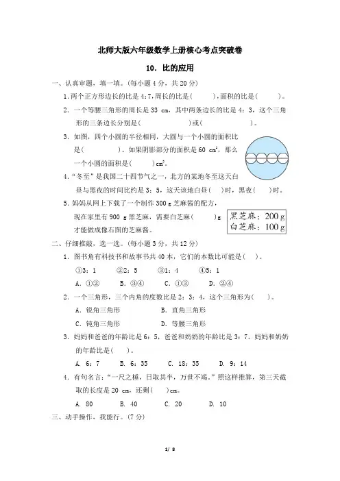 北师大版六年级数学上册第六单元《比的应用》专项试卷 附答案