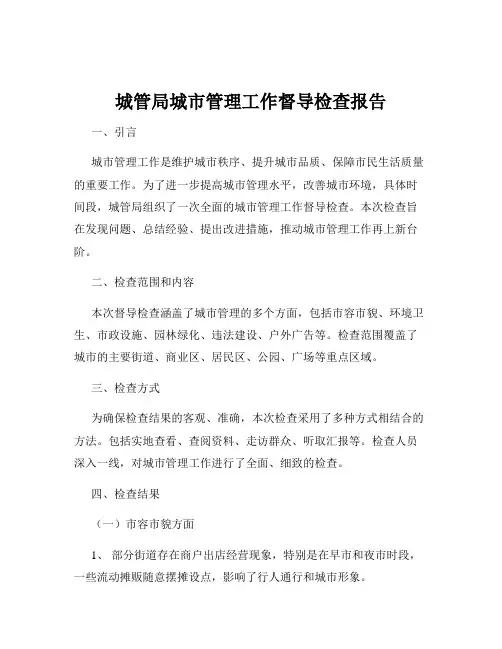 城管局城市管理工作督导检查报告