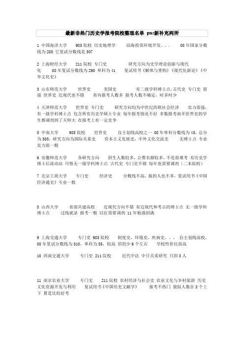最新非热门历史学报考院校整理名单 ps