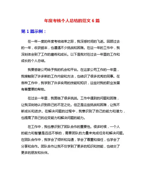 年度考核个人总结的范文6篇