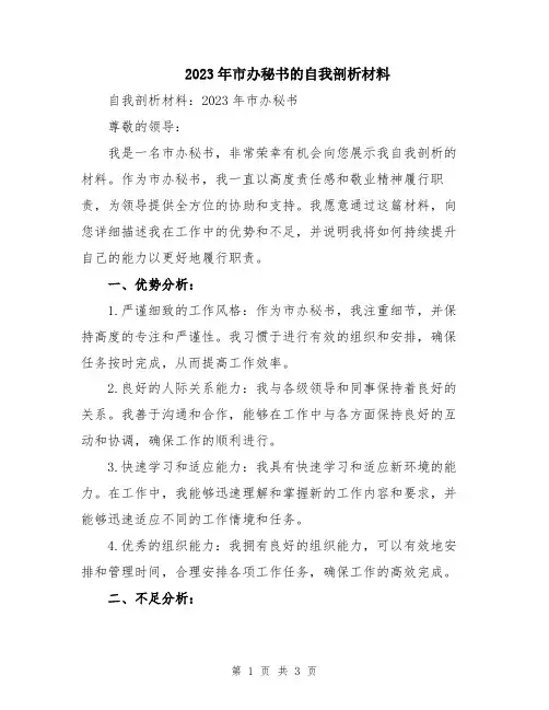 2023年市办秘书的自我剖析材料