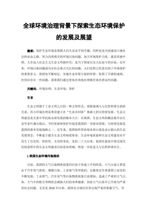 全球环境治理背景下探索生态环境保护的发展及展望