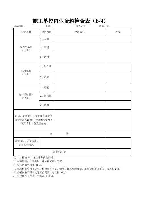 施工单位内业资料检查表(B-4)