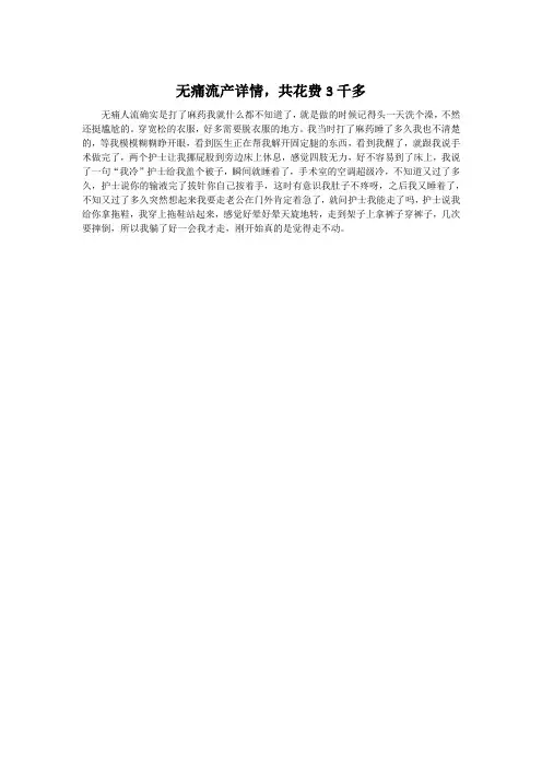 无痛流产详情,共花费3千多