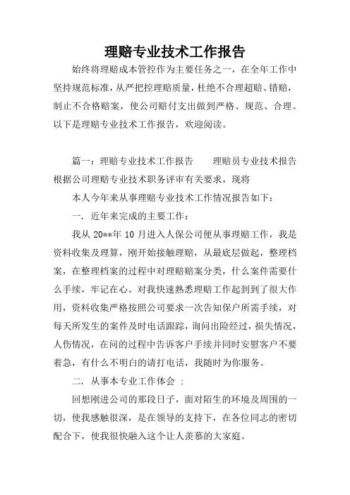 理赔专业技术工作报告