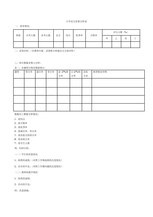 小学语文班级质量分析表