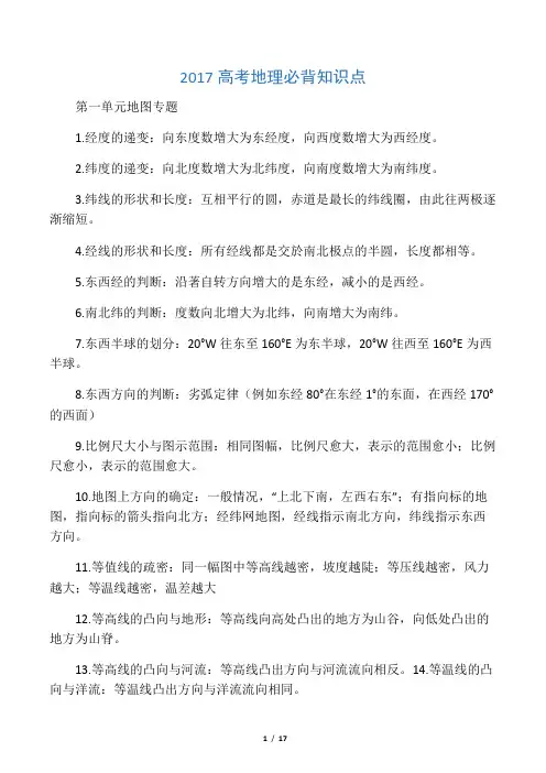 2019高考地理必背知识点(艺术生)