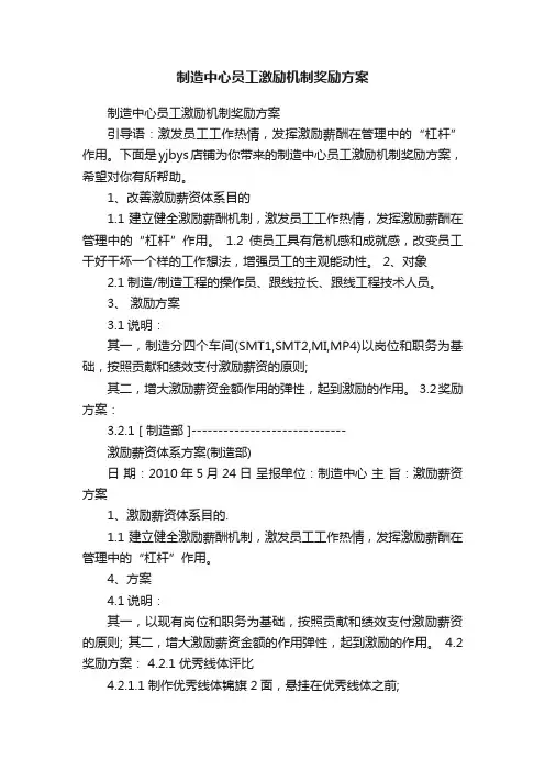制造中心员工激励机制奖励方案