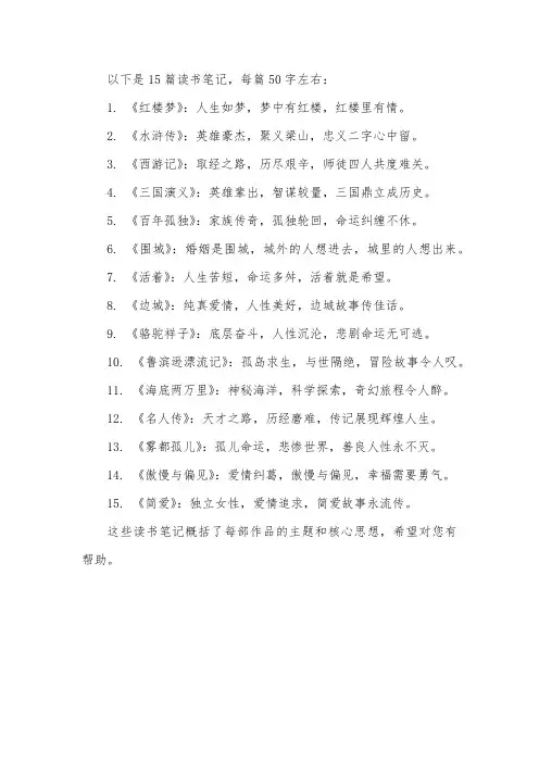 读书笔记15篇50字