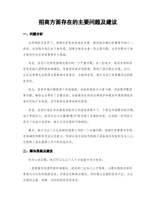 招商方面存在的主要问题及建议