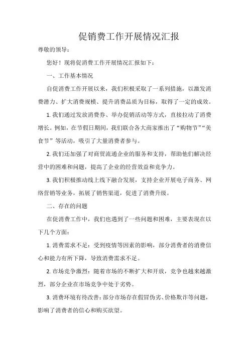 促销费工作开展情况汇报
