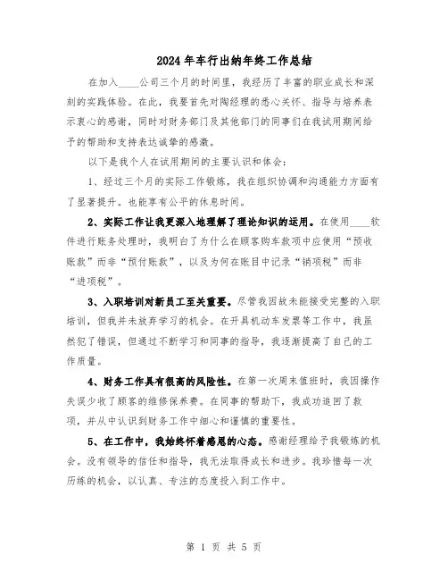 2024年车行出纳年终工作总结（3篇）