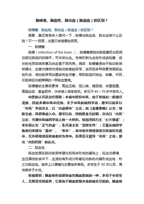 脑梗塞、脑血栓、脑出血（脑溢血）的区别？