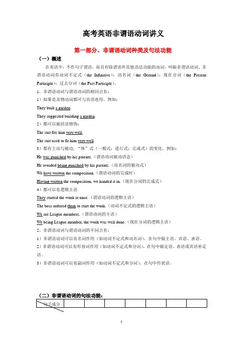 高考英语非谓语动词精品讲义