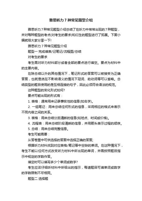 雅思听力7种常见题型介绍