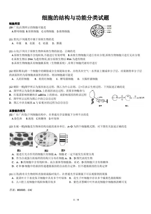 必修1-第2章 细胞的结构与功能习题