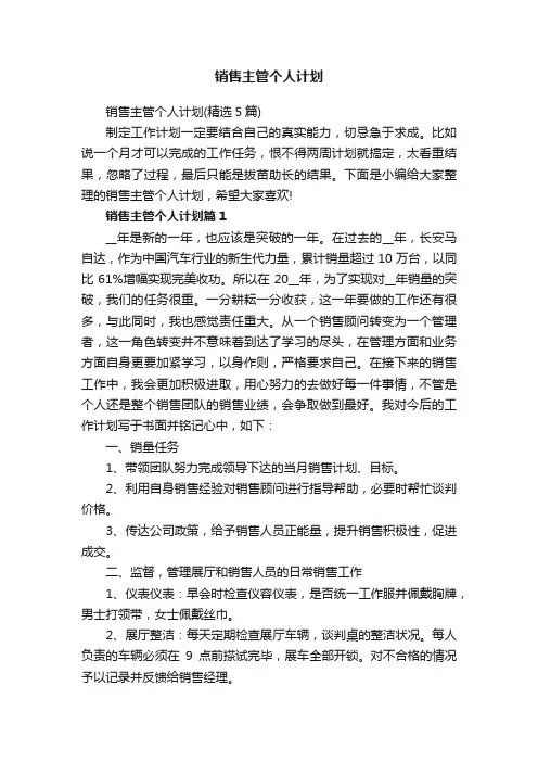 销售主管个人计划