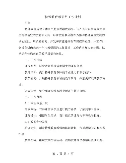 特殊教育教研组工作计划