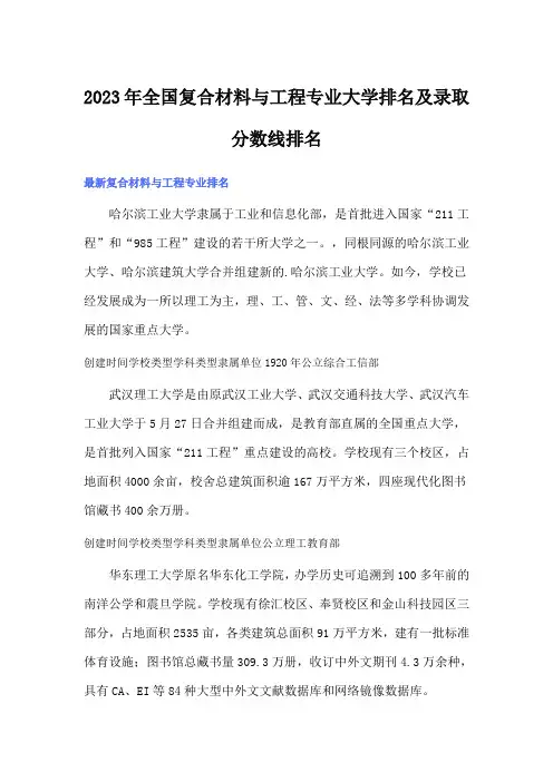 2023年全国复合材料与工程专业大学排名及录取分数线排名