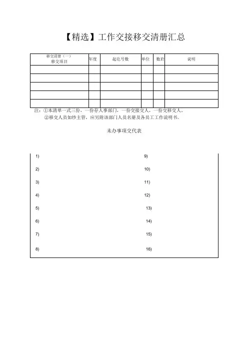 精选工作交接移交清册汇总