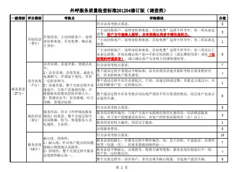 外呼质检考评标准 调查类 修订版