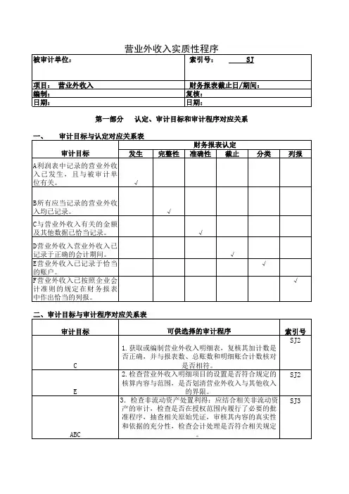 审计实质性测试程序—SJ-营业外收入