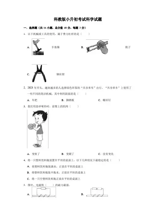 科教版小升初科学考试试题(含答案)