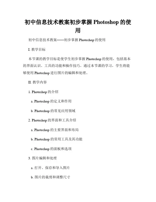 初中信息技术教案初步掌握Photoshop的使用