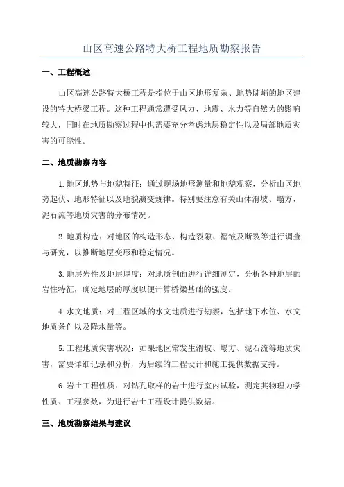 山区高速公路特大桥工程地质勘察报告